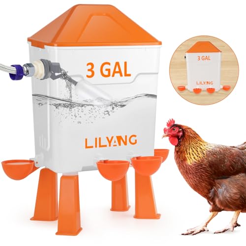 Lilyang Automatic Chicken Waterer 3 Gallon, Auto Water Refill | Auto Watering System with Float Valve, Connects Directly to 3/4" Faucet & Hose (No Fittings Required), No-Tools Assembly
