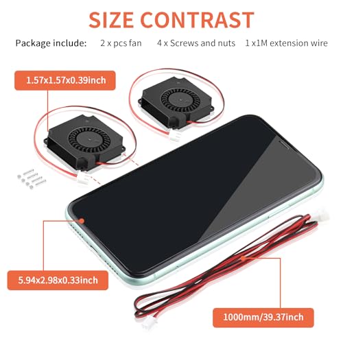 2Packs Wathai DC 4010 5V Small Blower Cooling Fan 2 Pin DC 40mm x 10mm | Dual Ball dc Blower for DIY Cooling - size: 40x10mm (5V Ball)