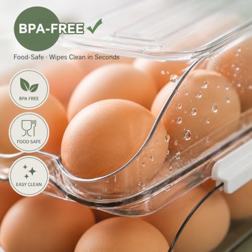 54 Egg Storage For Refrigerator With Egg Cracker Tool, Egg Dispenser For Refrigerator, Automatic Rolling Egg Holder For Fridge, BPA-Free Clear Egg Tray. - size: 3 Layers Holder 54 Eggs