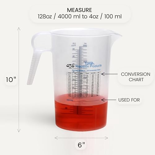 Half Gallon 64oz (2 quart) Measure Pitcher- Conversion Chart-Strong Food Grade - Resistant to Chemicals- Great for Lawn, Pool & Spa, Ag, Home Hobbies, Lye, Cooking, Shop Motor Oil Fluids Made In USA - size: 64oz