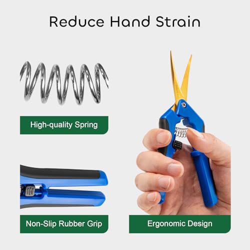 GROWNEER 3 Packs 6.5 Inch Pruning Shears with Curved Blades Trimming Scissors For Gardening Hand Pruning Snips Titanium Coated Precision Blades - style: Blue