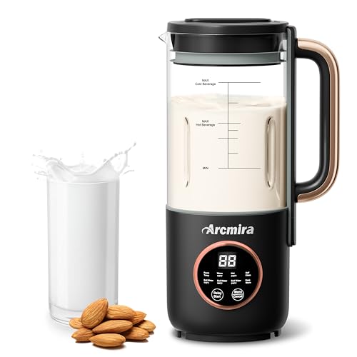 Arcmira Automatic Nut Milk Maker Machine, 35oz Soy Milk Maker with 10 Blade | No Soak/Delay Start/Keep Warm/Self-Clean for Homemade Almond/Soy/Oat Milk, Juice, Plant-Based & Dairy Free for Family & Party - color: Black