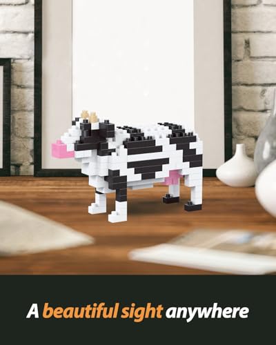 QISHOUTING Cow Mini Building Toy for Kids, Farm Animals Mini Building Blocks & Learning Toy for Girls Boys, Miniature Cow Figurine Toys for Adults Girls, Birthday Party Favors Stocking Stuffers - style: Cow