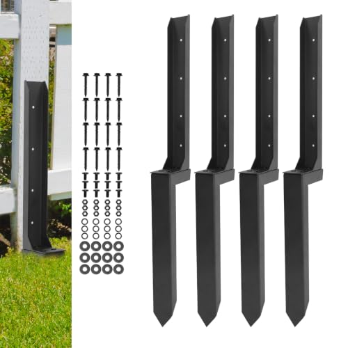 4x4 4 Pcs Fence Post Repair Kit 4x4 Separation Thicker Fence Post Anchor | Heavy Duty Thickened Fence Post Anchor Ground Stakes for Repair Tilted Broken Leaning 4x4 Wooden Posts