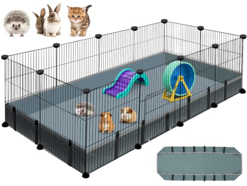 VISCOO 12 Panels Small Animal Playpen, 48" x 24" x 16" Guinea Pigs Cages | C&C Cage for Guinea Pigs with Waterproof Mat, Puppy Play Pen, Bunny Playpen, Indoor Outdoor Portable Metal Wire Yard Fence - color: Black, style: 12 Panels - 48"L x 24"W x 16"H