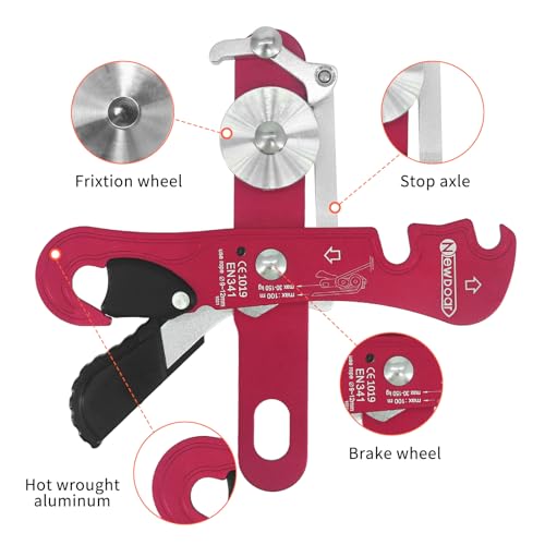 NewDoar Climbing Stop Descender Rappelling Belay for Ropes 10-12mm The Novices for Rescue & Arborist CE Certification - color: red