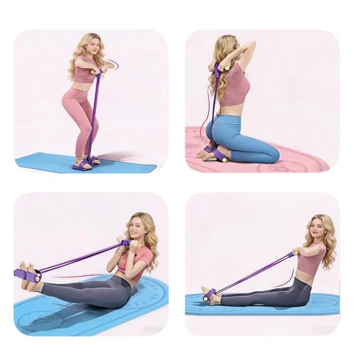 Pedal Resistance Band with Handles, 8-Tube Foot Exercise Band for Home Workout, Full Body Fitness Pull Rope for Abs, Arms, Legs, Non-Slip Foam Grips(2 Pack)