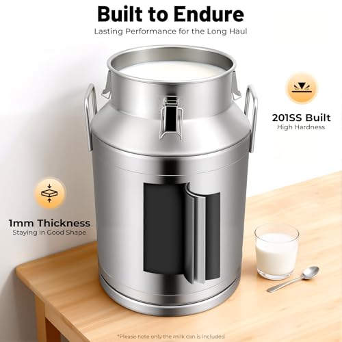 Stainless Steel Milk Can, 40 Liter Seamless Milk Jug Wine Pail Bucket 10.57 Gallon Anti-Leak Liquid Storage Container Milk Pail with Sealed Lid Heavy Duty for Milk and Wine (40L) - size: 40L