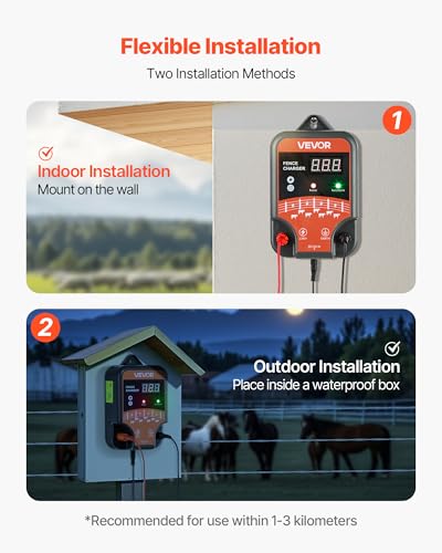 VEVOR Electric Fence Charger, 10kV 3J, AC DC Electric Fence Energizer with LED Indicator, 1.86 Miles Range, Powerful Plug-in Fences Charger, Prevents Wild Animals Intrusion for Livestock Poultry - style: 3J