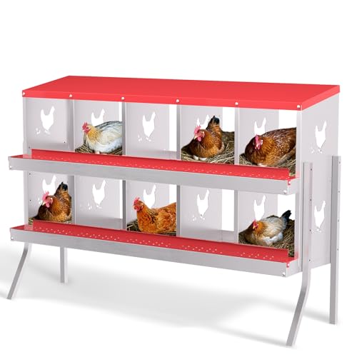 Nesting Boxes for Chickens, 6/8/10-Hole Galvanized Steel Chicken Nesting Boxes for Laying Eggs with Egg Rollaway System to Protect Eggs, Easy Egg Collection, for Chicken Coop Backyard Farm