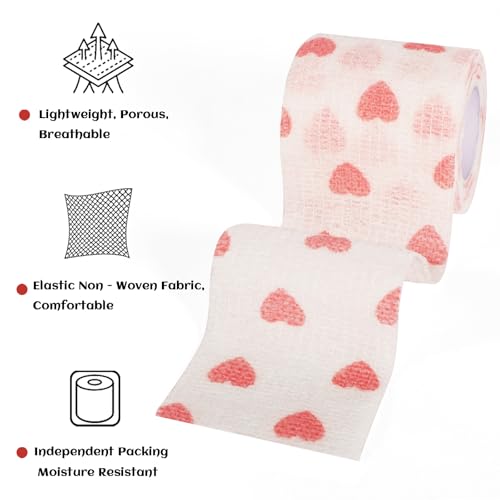 24 Rolls Elastic Self Adhesive Bandage Wrap 2 inch, Breathable Non Woven Cohesive Bandage, Vet Wrap for Dogs, Ankle Sprains Swelling Tape, Sports Athletic Tape (White Heart) - color: 2 Inch-24 Count White Heart