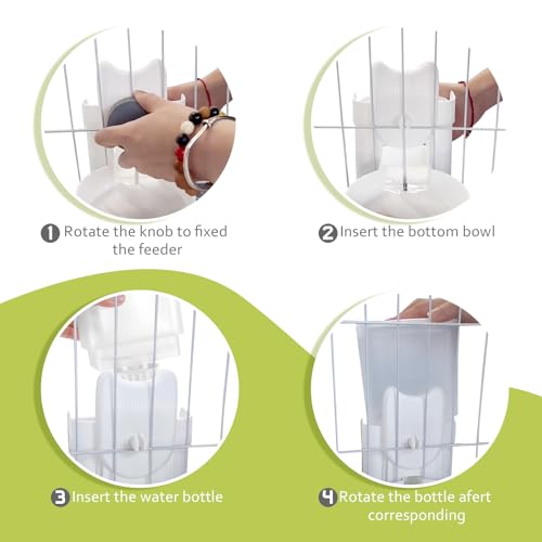 Hanging Cage Auto Pet Food Bowl Water Bottle Dispenser, 1L, Grey | Auto Gravity Pet Feeder and Waterer Set, Kennel Feeding Station, Crate Feeder Dish, For Rabbit Puppy Cats Ferret - color: Grey