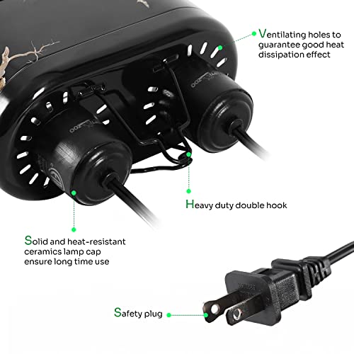 REPTI ZOO Nano Combo Print Tropical Desert Reptile Dual Deep Dome Lamp Fixture for Reptile Max 40 Watts Max Bulb Height 4 in Per Socket UVB Light Fixture Dual Lamp Cap Combo Integration Design - size: 40 Watts