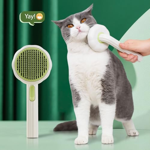 Cat Brush Dog Brush with Release Button for Shedding, Self Cleaning Cat Comb Hair Brush for Indoor Cats, Dog Deshedding Brush Grooming Kit, Pet Supplies Hair Remover Tool - color: Green