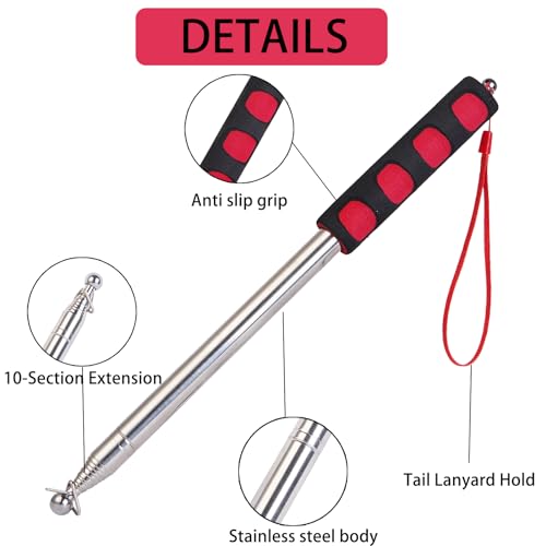 8.2ft Telescopic Flag Pole,Stainless Steel Handheld Portable Extendable Retractable Flagpole with Anti-Slip Grips,Clips,Whistle,Collapsible Telescoping Flag Pole Pointer for Tour Guide,Festival (Red) - color: 8.2ft red and black