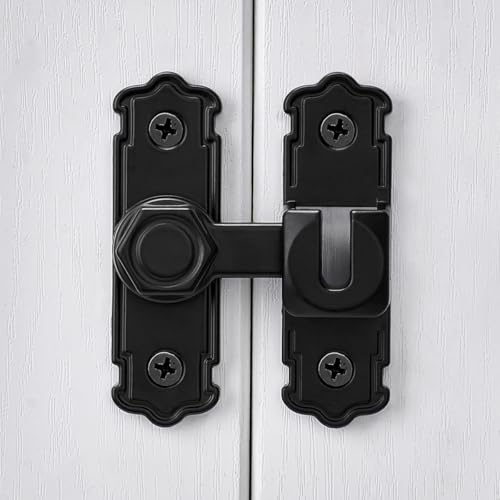 Black Aluminum Alloy 90/180 Degree Gate Lock,Barn Door Latches | Flip Gate Latches,Right Angle Door Lock Latch,Sliding Door Latches,for bedroom,garage,window,pet enclosures,drawer,cabinet - color: Black