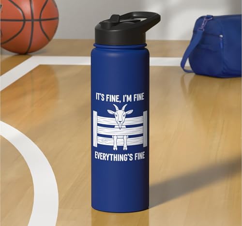 It's Fine I'm Fine Everything's Fine Goat Farm Mom Funny Kid Stainless Steel Insulated Water Bottle - color: Royal Blue