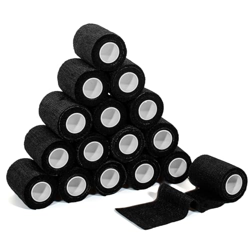 Self Adhesive Bandage Wrap,Bandage Tape,Medical Tape,Vet Tape | Athletic Tape Gauze,for First Aid,Sports, Wrist, Ankles(16 Rolls,3inch*5Yards), 16pcs Black - color: Black, size: 3inch*16rolls