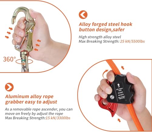 1/2" X 12' Steel Wire Core Flipline, W/Better Grab Adjuster & Steel Swivel, Arborist Equipment Positioning Lanyard, Climbing Flipline for Fall Protection, Arborist, Tree Climbers (1/2’’ x 12 ft) - size: 1/2’’ x 12 ft