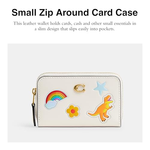 COACH Refined Calf Leather Essential Small Zip Around Card Case with Sticker Print - color: B4/CHALK MULTI, size: Small