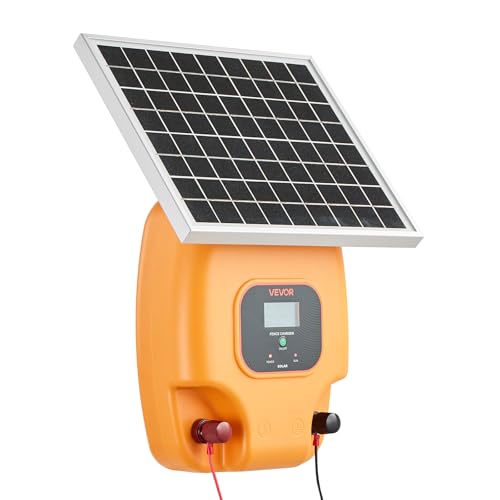 VEVOR Solar Fence Charger, 0.6J 8 kV Solar Powered Fence Charger, Electric Fence Energizer Kit, Keep Out Predators, 4-5 Days Runtime, for Livestock, Poultry, Garden Protection - size: 0.6J