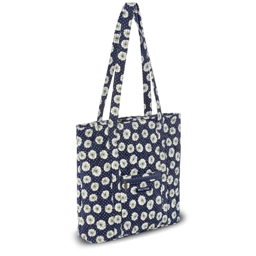 Bella Taylor Large Tote, Quilted Shoulder Bag for Women | Lightweight, 6-pocket large quilted purse, machine washable, zippered top, ultimate organization, durable construction - color: Dotted Daisy Navy