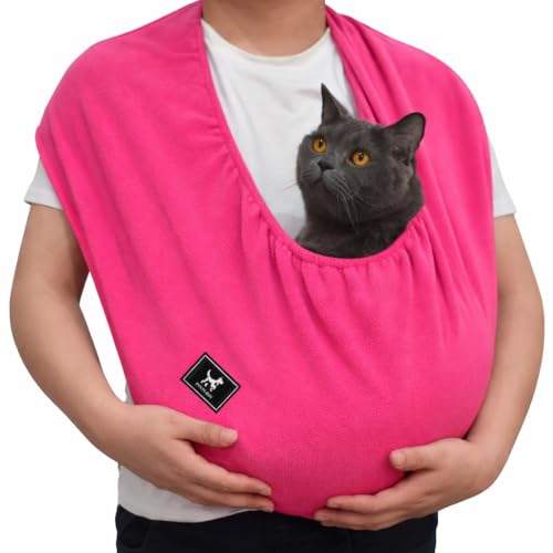 Cat Sling Carrier, Ultra-Soft Polar Fleece, Fits 3-13 lbs, Size M | Elastic One-Piece Metal-Free Pet Cuddle Bag for Indoor Home Use, Warm Cozy Wearable Carrier for Cats and Kittens, Fuchsia - color: Fuchsia, size: Medium (Regular)