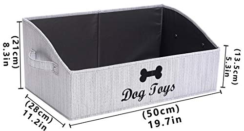 Foldable Fabric Dog Toy Storage Box - Collapsible Basket with Handle, Organizer for Large Dog Toys (Slub Gray-DOG) - color: Slub Gray, size: Large - Dog Toys
