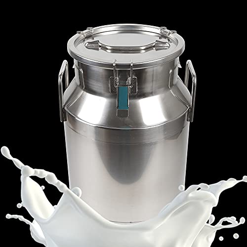Milk Can with Sealed Lid, Stainless Steel Milk Transport Cans Wine Pail Bucket Tote Jug Pot Oil Liquid Storage Barrel with 2 Handles Sealed Silicone Anti-Leak Ring Lock Belt 30L 7.92 Gallon - color: 30L