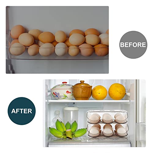 MesRosa Egg Holder for Fridge, Automatic Rolling Container Storage 54 Eggs | Clear Large Capacity Egg Organizer for Refrigerator with Lid, Stackable Dispenser, Tray & Bin, Saving Space -3 Layer - size: 3 Layers Holder 54 Eggs