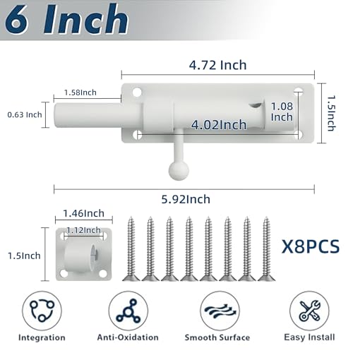 Alise 6 inch Barrel Bolt Latch,Heavy Duty Slide Lock for Barn Door | White SUS304 Stainless Steel Padlock-Style Slide Bolt Latch,Security Gate Latch for Wooden Fence,Interior or Outdoor Door - color: White, size: 6 Inch