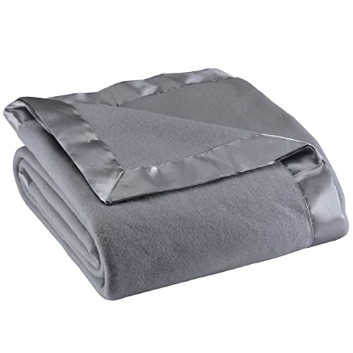 Fleece Blanket with Luxurious Satin Binding Edges, Lightweight | & Machine Washable | Grey, Twin - color: Grey, size: Twin