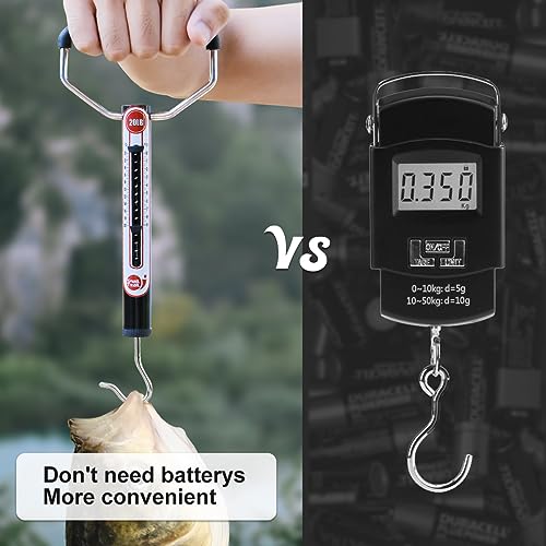 50 LB Aluminum Spring Fish Scale with Peak Marker & Zero Reset | Mechanical Tube Fishing Weighing Gauge with Hook, Non-Digital Hand Held Pull Weigher, Hanging Drag Weight Scale - color: 50lbs