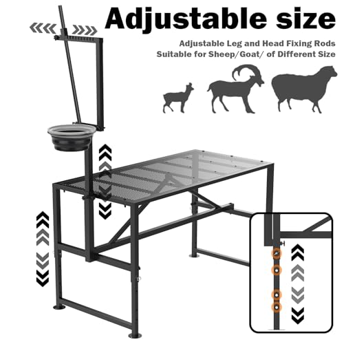 Goat Milking Stand with Feed Bin, 400LBs Goat Stand for Sheep Trimming and Milking, Hoof Trimming Stand Adjustable Size for Pygmy, Dwarf Goats, Iron Black - color: Black, size: M-35*18 Inch