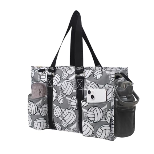 NGIL Utility Water Resistant Tote Bag | Work Tote for Women, Nurse Bag, Teacher's Choice Purse, Gym Bag, Everyday Organizer Top Zipper Closure - color: Volleyball-black
