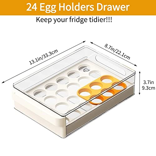 Egg Storage Container - BPA Free Refrigerator Organizer Bins, Stackable Egg Holder, 24 Egg Tray, Clear Egg Drawer - color: Yellow