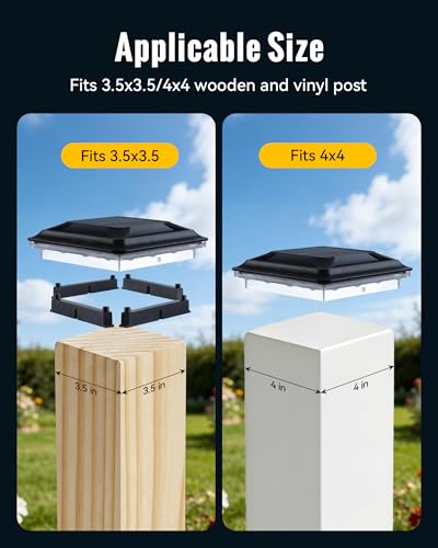 Solar Post Cap Lights Outdoor Waterproof 2 Pack for 3.5x3.5 4x4 Vinyl/Wooden Fence Posts Light Solar Powered with 3000/4500/6000K 3 Modes, Deck Cap Light for Garden, Patio, Porch - size: 2 Pack