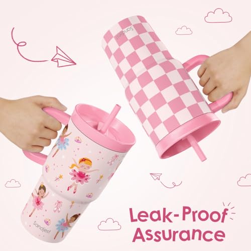 SANDJEST Ballet Stainless Steel Tumbler 20oz with Handle and Silicone Straw Locking Lid for Kids Girls, Birthday Christmas Back to School - color: Ballerina