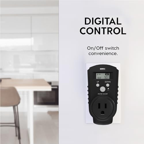 EconoHome Digital Plug in Thermostat - Programmable Thermostat with LCD Screen, Temperature Control & Power Buttons - Compatible with Wall Mount & Portable Heater, Air Cooler, Greenhouse Fans - color: Black, size: Digital Control