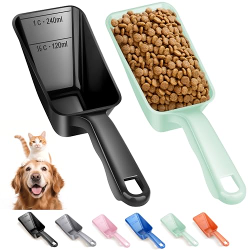 2-Pack Dog Food Scoop 1 Cup, Plastic Pet Food Measuring Scoop With Measuring Lines (1/2 & 1 Cup Markings) for Dogs, Cats, Fish, Bird（Black and Green) - color: Black and Green
