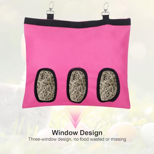 2PCS Rabbit Hay Feeder,3 Hole Hay Bag for Rabbits, Washable Hanging Small Animal Feeder for Guinea Pig Bunny Chinchillas Hamsters and Other Pets - color: Pink