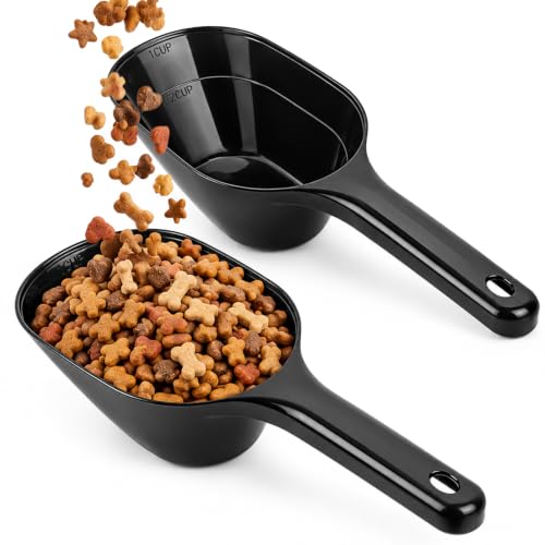 2 PACK Dog Food Scoop,1 Cup Capacity Pet Food Scoop For Dog and Cat (Black) | Clear Markings for Precise Measuring 1/2 and 1 Cup Line, Dishwasher Safe,Plastic,Portable and Sturdy - color: Black