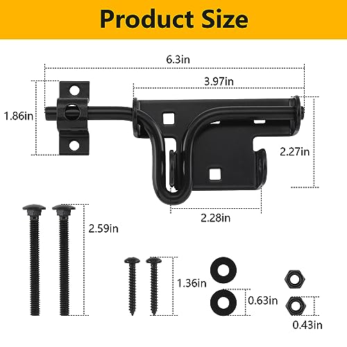 HOME MASTER HARDWARE Heavy Duty Slide Bolt Gate Latch, 1 Pack Door Latch | Metal Sliding Bolt Door Lock with Padlock Hole, Suitable for Fence, Barn, Shed, Interior, Outdoor, Included Screws, Black