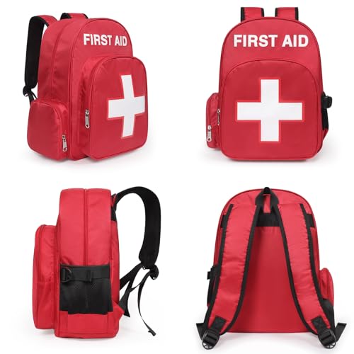 Gatycallaty First Aid Bag Empty Backpack Emergency Bags First Responder Trauma Treatment with 13 Pockets for Outdoor Hiking Travel Field Trips Camping Road Trip Essentials (Red) - color: Red
