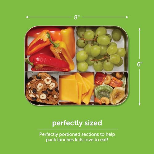 LunchBots Large Cinco Stainless Steel Kids Bento Box 5-Section Blue 32 oz - color: Blue Dots, size: 5 Section