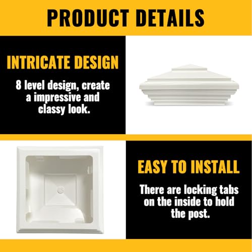 VIVIDA 4" Vinyl Fence Post Caps 8 PCS, White New England PVC Post Caps | Actual 4" x 4", New England Pyramid Post Cap, Plastic Square Top Cover, For Vinyl Fences, Mailboxes & Decks - color: White-8 Pack, size: Actual 4" x 4"