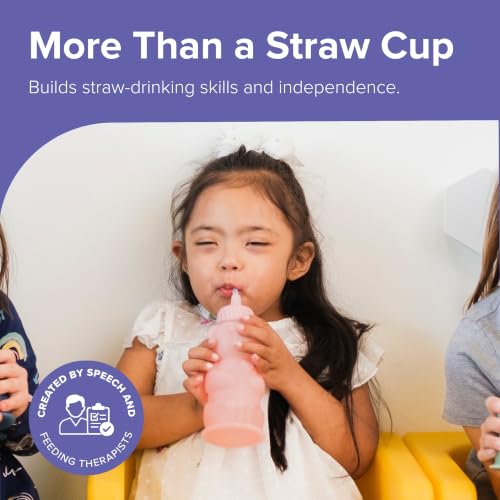 TalkTools Honey Bear Silicone Straw Cup, Dishwasher Safe Baby Drinking Bottle, Premium Food-Grade Material, Honeybear Sippy Cup for Ages 4+ Months, Kids and Toddlers (Pack of 2-8oz) (Pink) - color: Pink