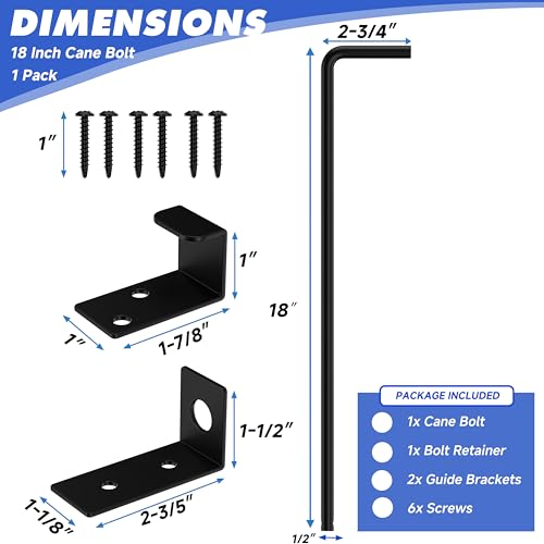 18 Inch Cane Bolt Gate Drop Rod, Square Heavy Duty Steel, 1 Pack | Solid Steel, Black Powder Coated; Holds Gate Securely in Place; for Wood, Vinyl, Metal Gates,Fence; Easy to Install - size: 18 Inch
