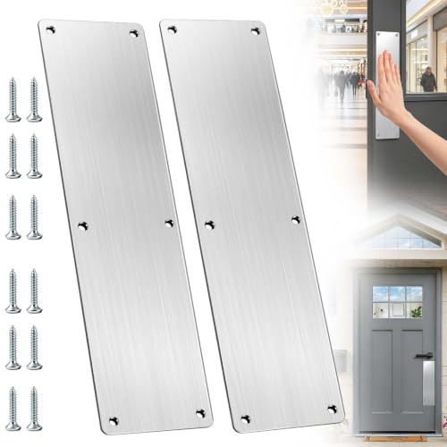 12" Door Push Plate Stainless Steel for Bottom,Exterior,Front Door | Dual-use door push plate and kick plate with 304 stainless steel construction protects doors from pet,shoes and daily damage. - size: 12'' Push Plate