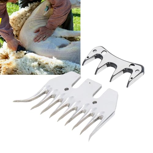 Sheep Shears Replacement Blades, 2 Pack Curved 9 Tooth High Carbon Steel Clipper Comb Blades for Thick Coat Sheep Goats Alpacas Llamas Grooming